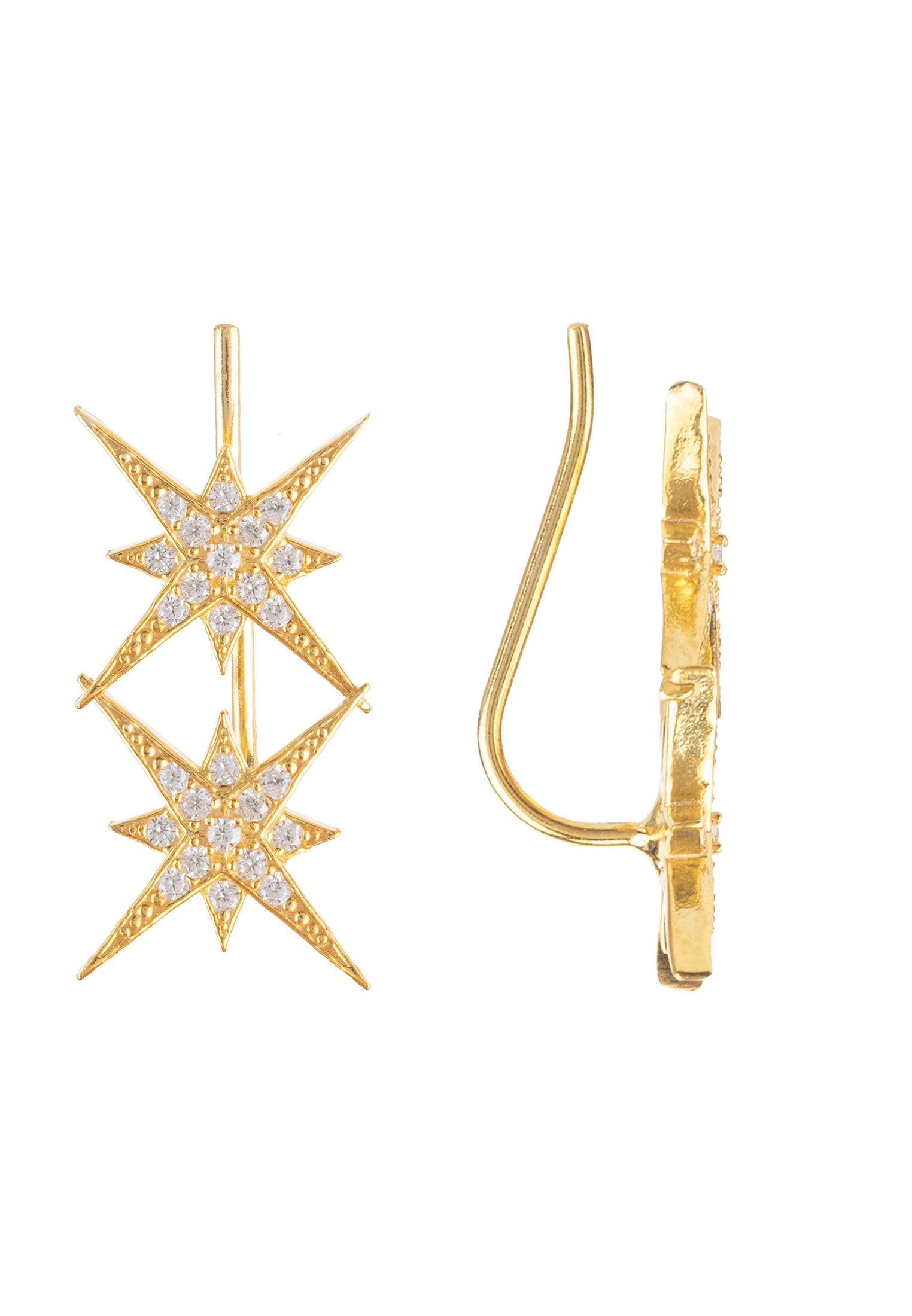 Star Burst Double Ear Climber Pair Gold