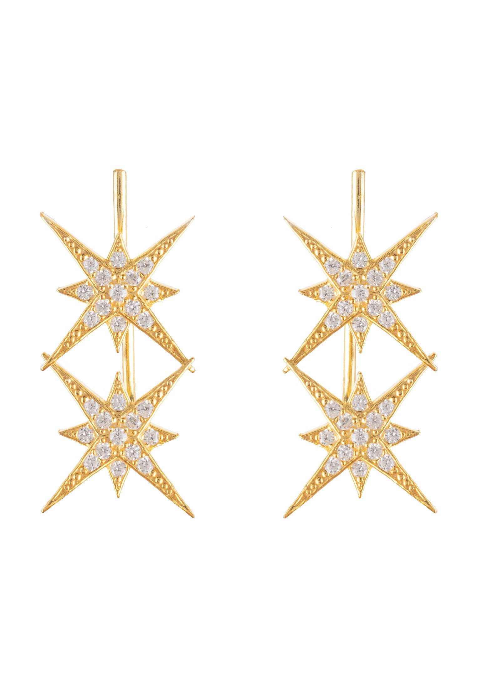 Star Burst Double Ear Climber Pair Gold