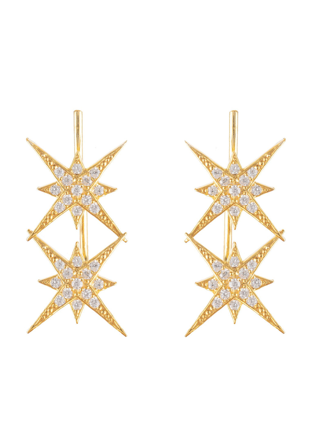 Star Burst Double Ear Climber Pair Gold