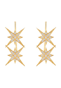 Star Burst Double Ear Climber Pair Gold