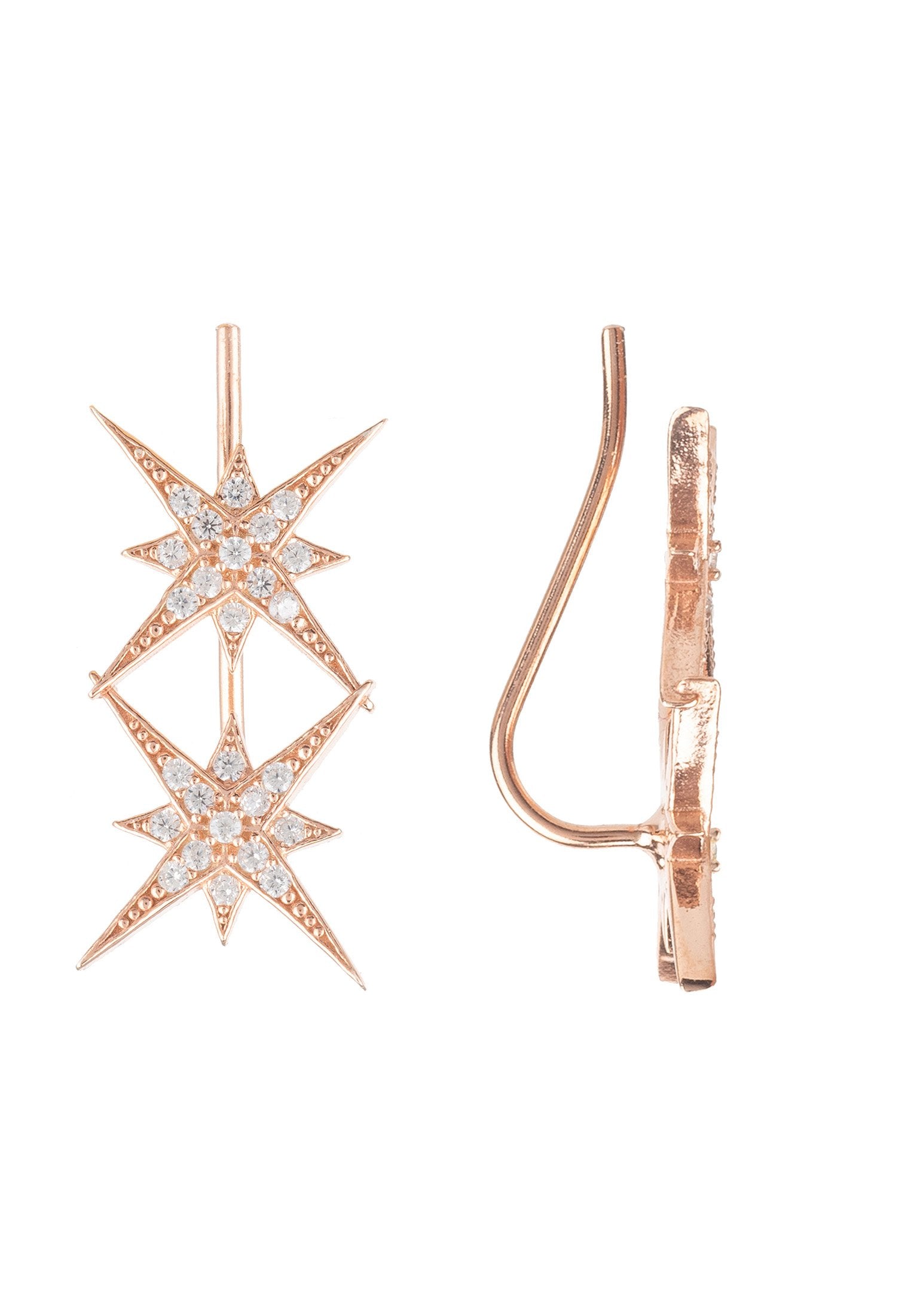 Star Burst Double Ear Climber Pair Rosegold