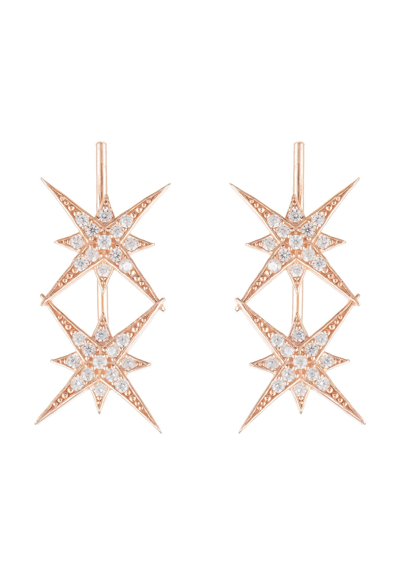 Star Burst Double Ear Climber Pair Rosegold