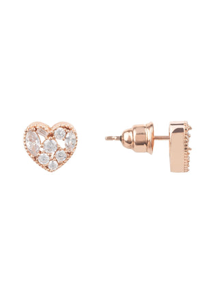 Heart Sparkling Stud Earrings Rosegold