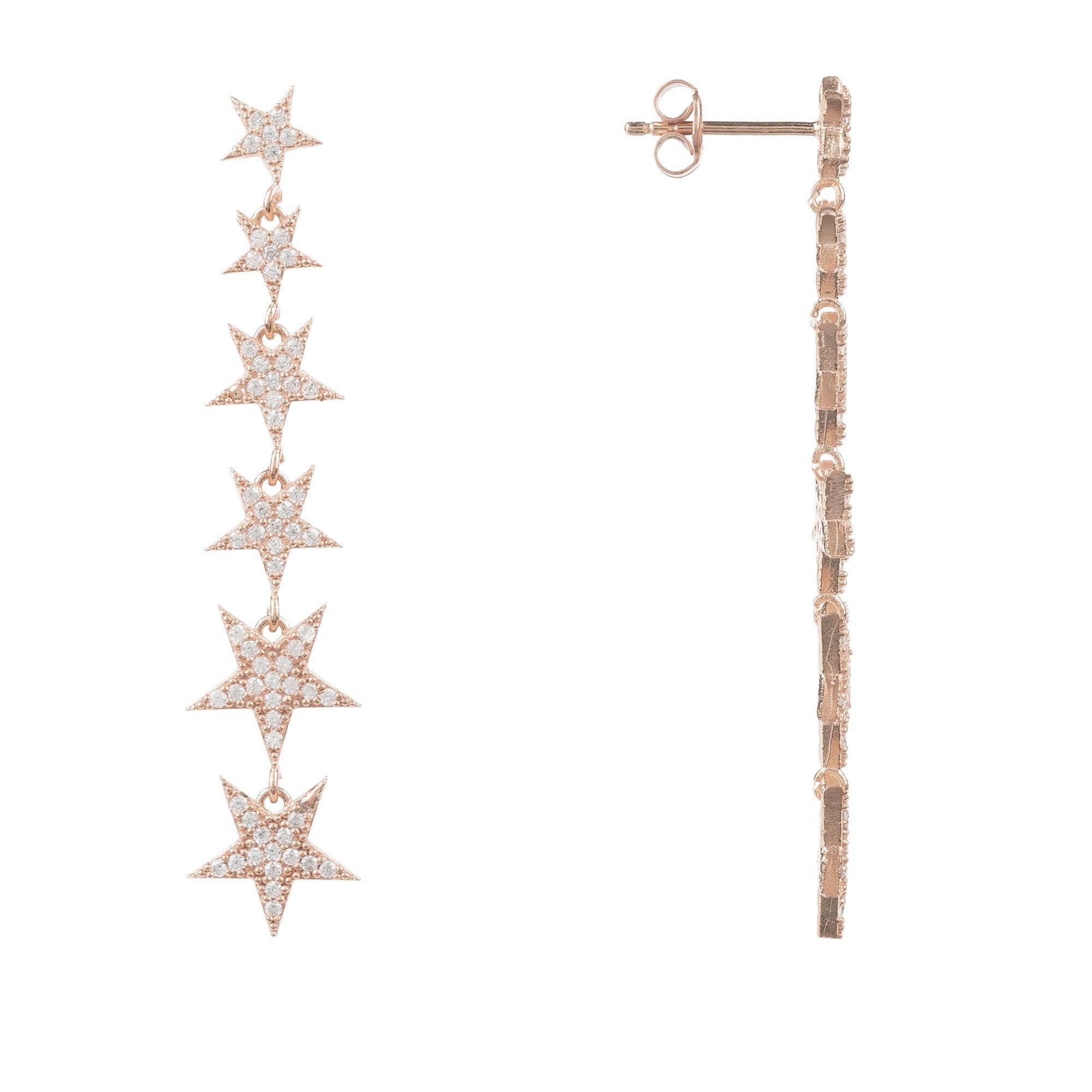 Graduated Star Drop Earrings Rosegold