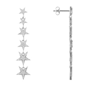 Graduated Star Drop Earrings Sterling Silver