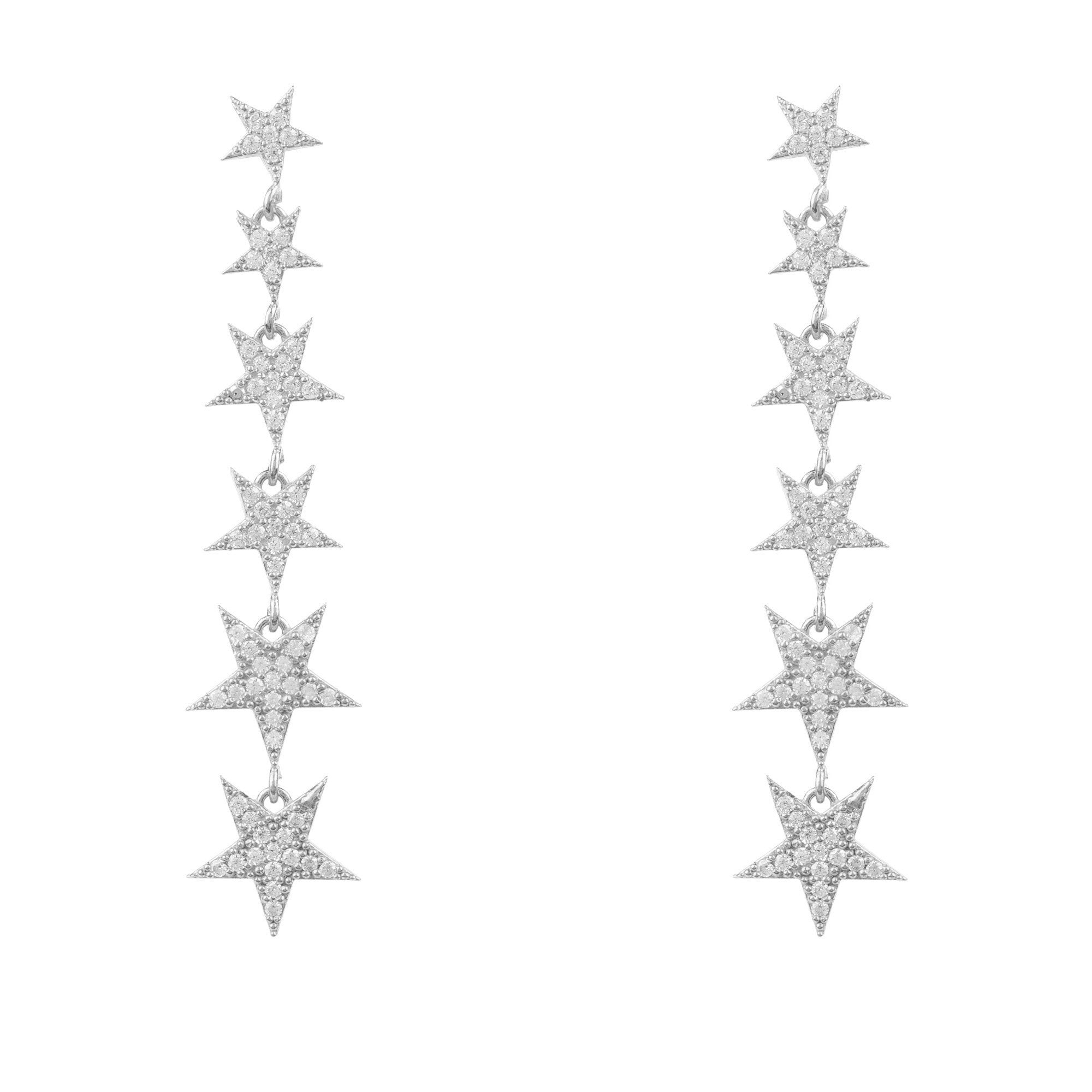 Graduated Star Drop Earrings Sterling Silver