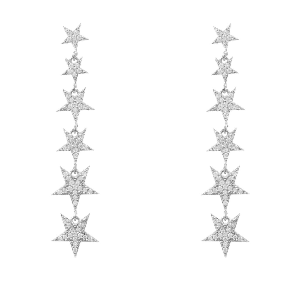 Graduated Star Drop Earrings Sterling Silver