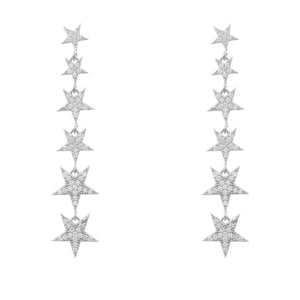 Graduated Star Drop Earrings Sterling Silver