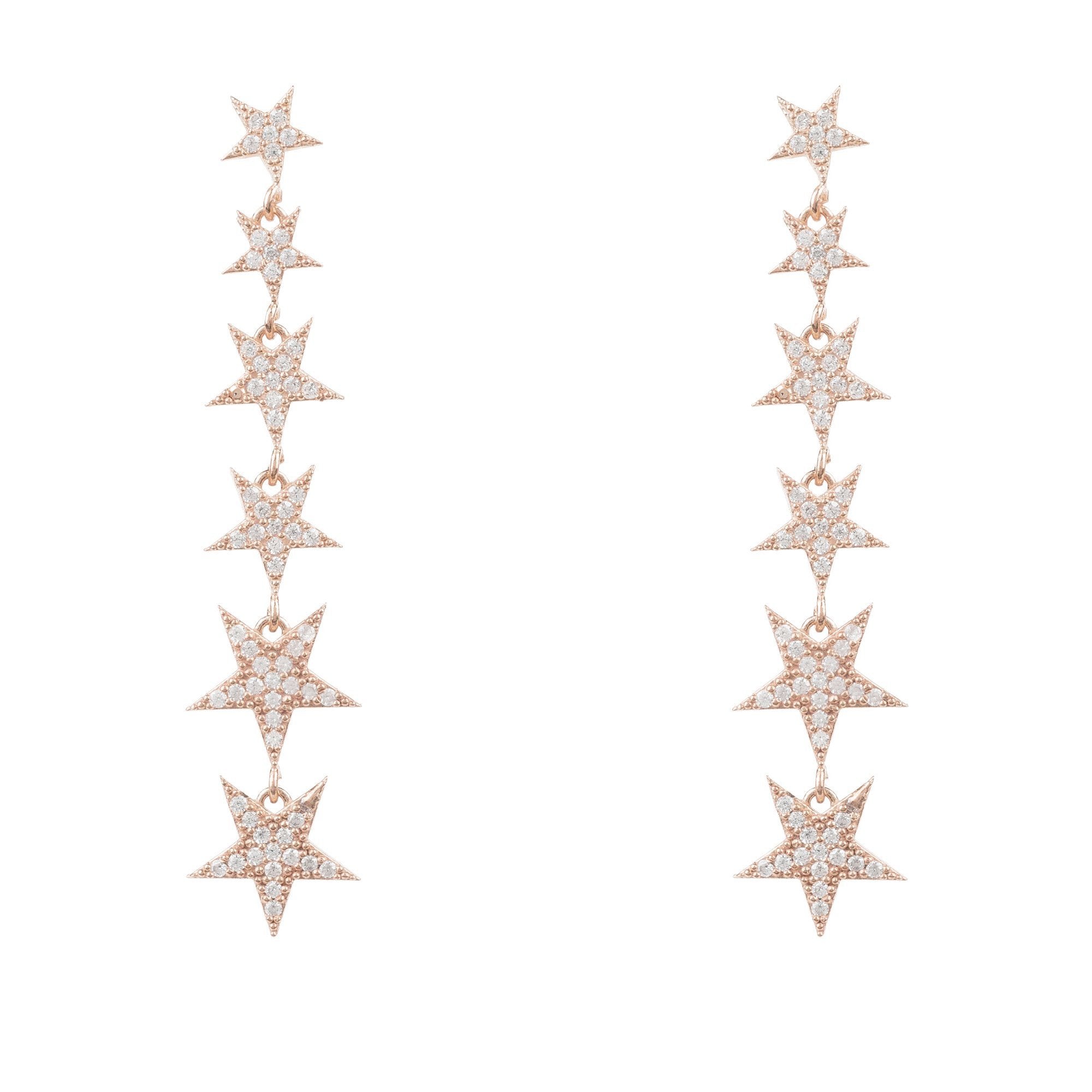 Graduated Star Drop Earrings Rosegold