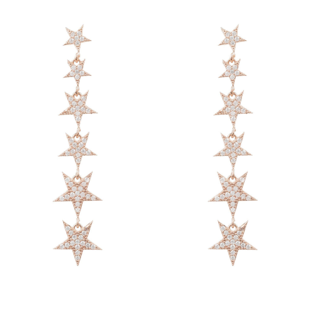 Graduated Star Drop Earrings Rosegold