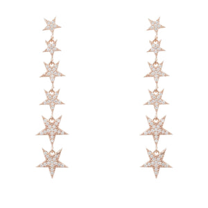 Graduated Star Drop Earrings Rosegold