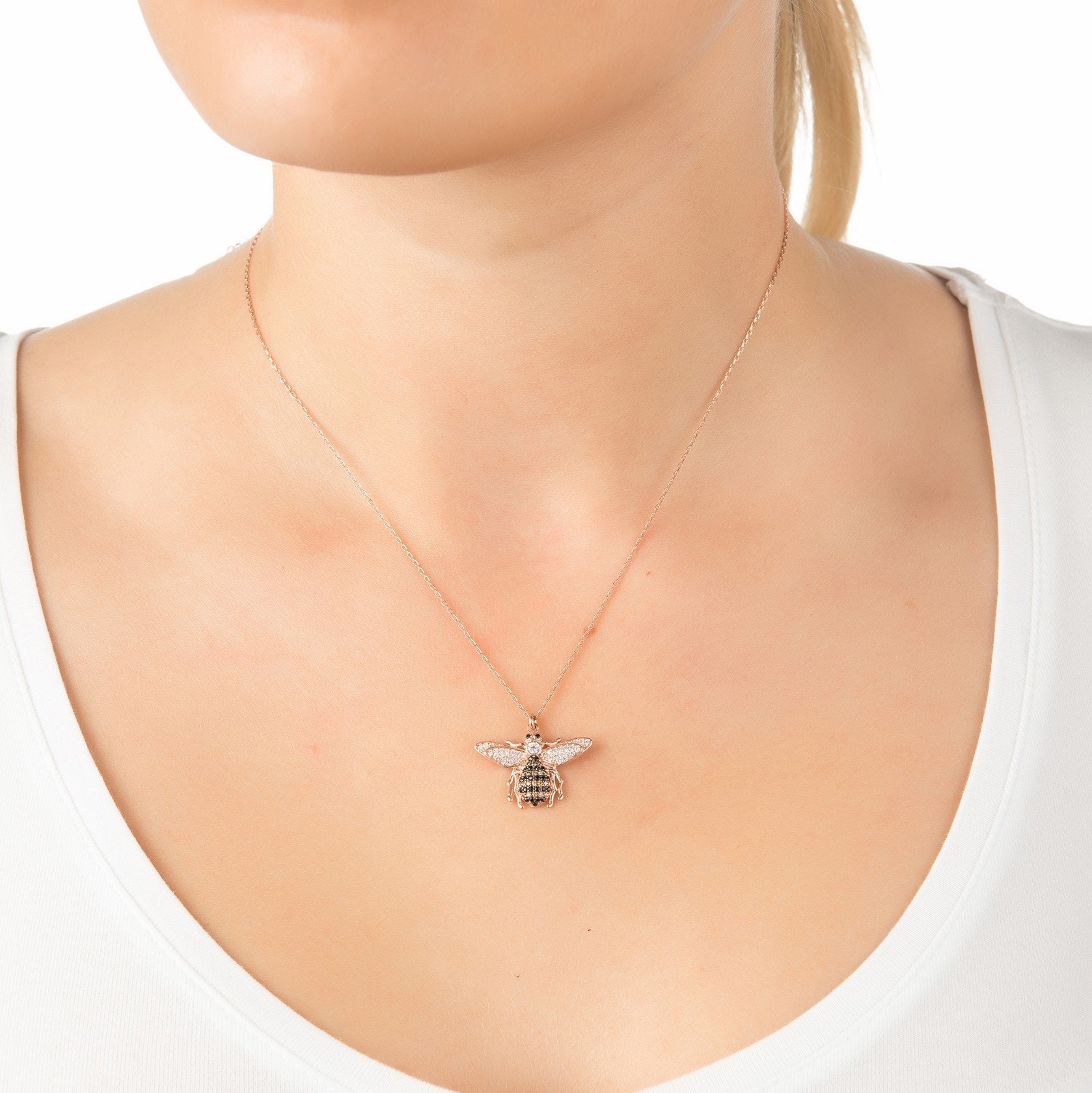 Honey Bee Pendant Necklace Rosegold