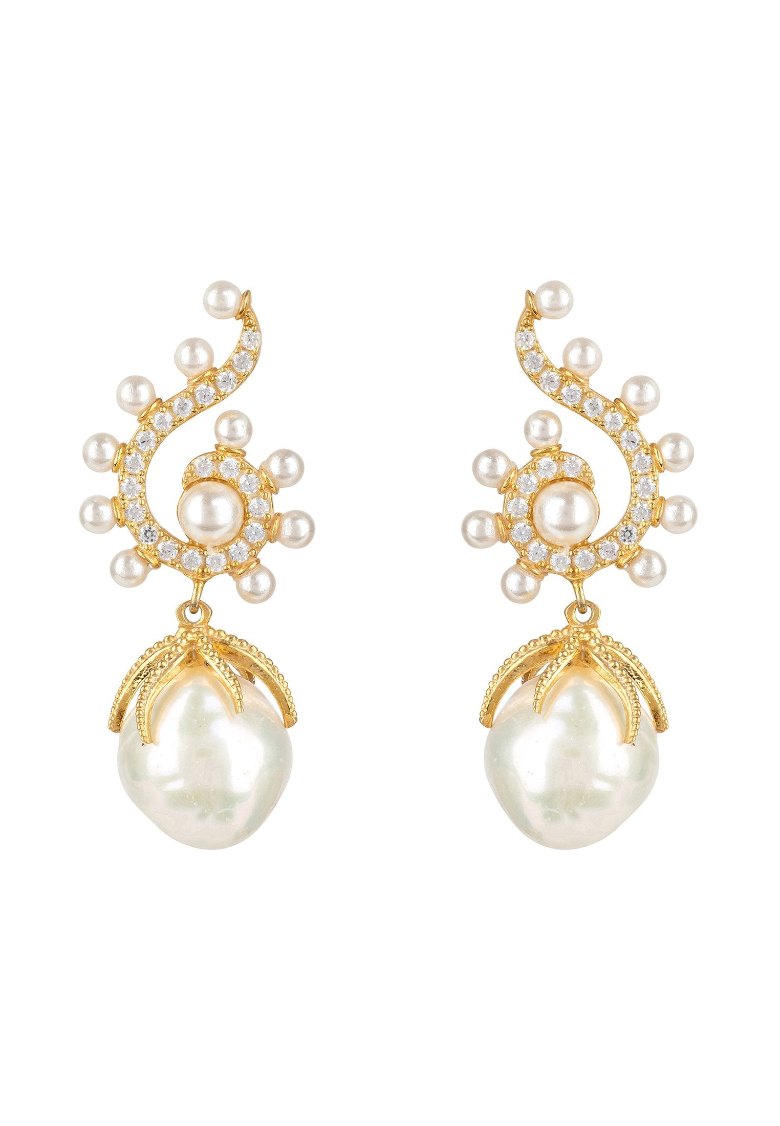 Baroque Pearl Poseidon Gemstone Drop Earrings White Gold