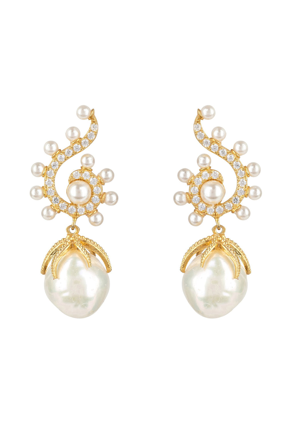 Baroque Pearl Poseidon Gemstone Drop Earrings White Gold