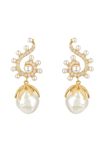 Baroque Pearl Poseidon Gemstone Drop Earrings White Gold