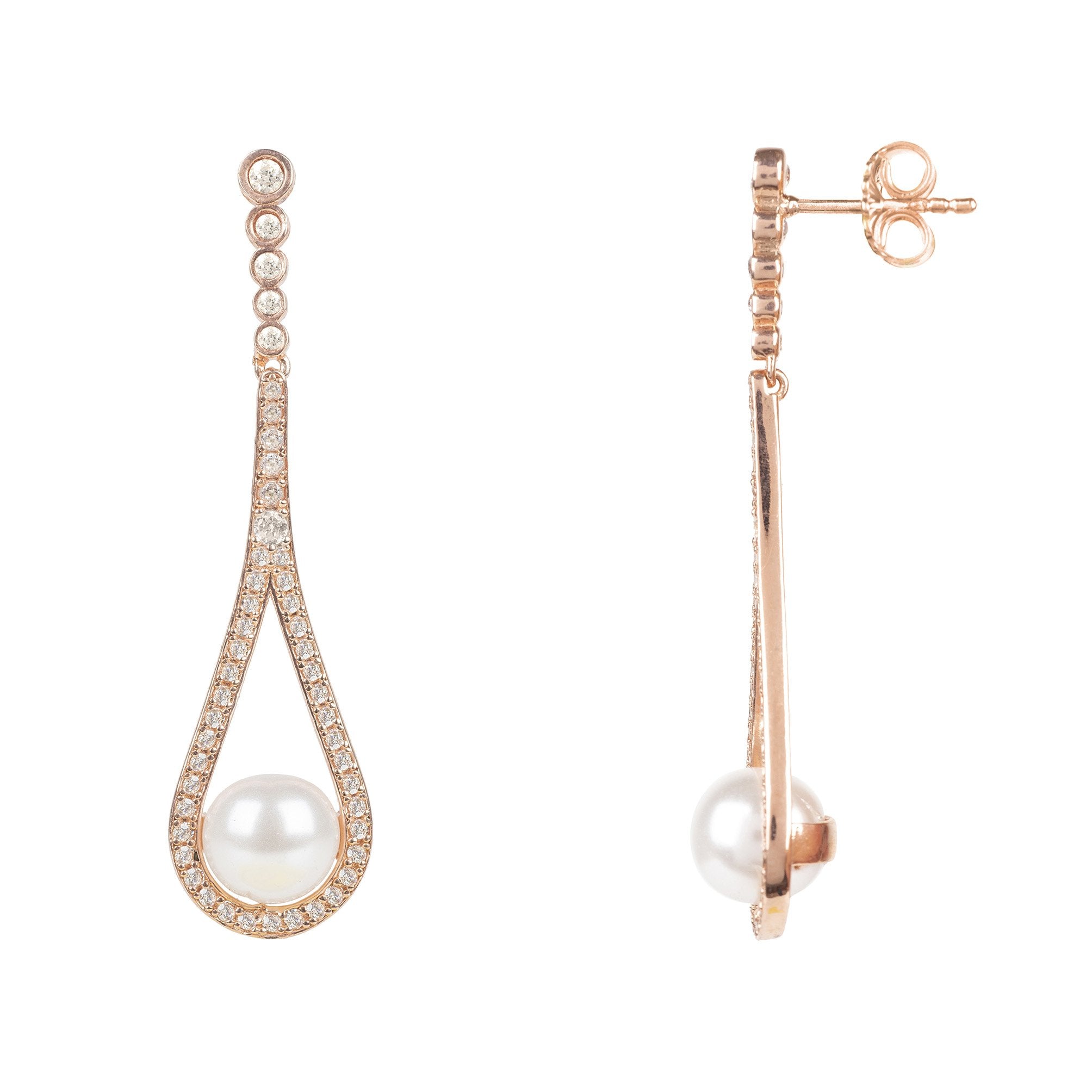 Cradled Pearl Drop Earrings Rosegold