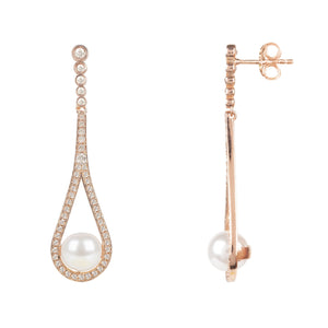 Cradled Pearl Drop Earrings Rosegold