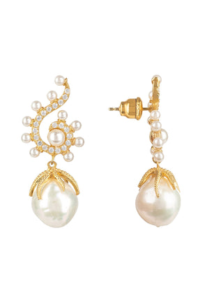 Baroque Pearl Poseidon Gemstone Drop Earrings White Gold