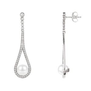 Cradled Pearl Drop Earrings Silver