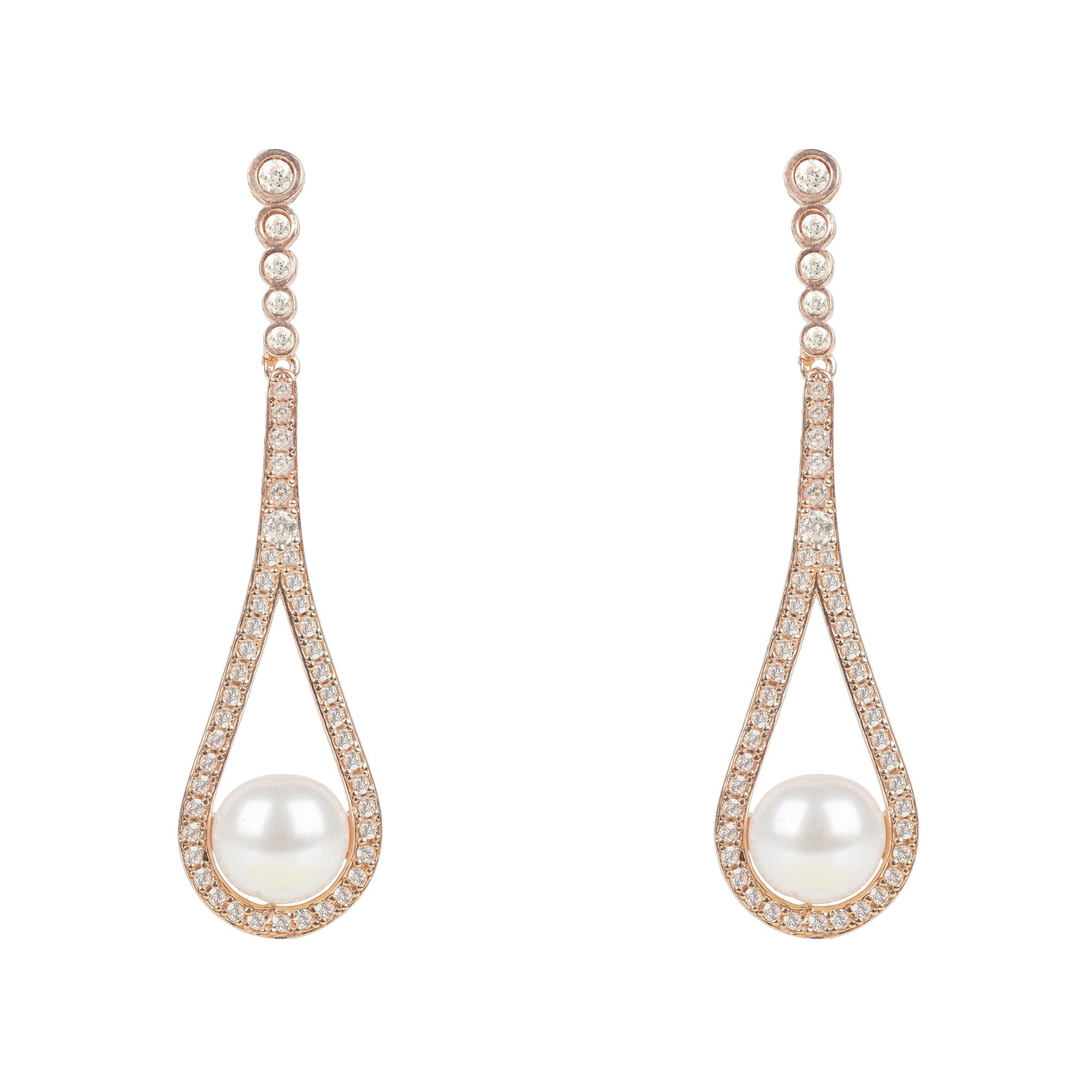 Cradled Pearl Drop Earrings Rosegold