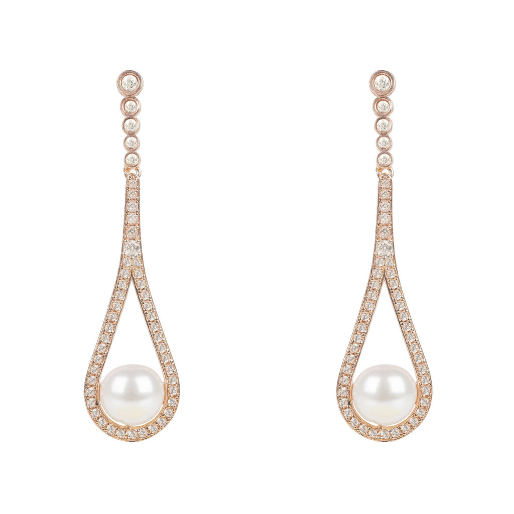 Cradled Pearl Drop Earrings Rosegold