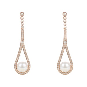 Cradled Pearl Drop Earrings Rosegold