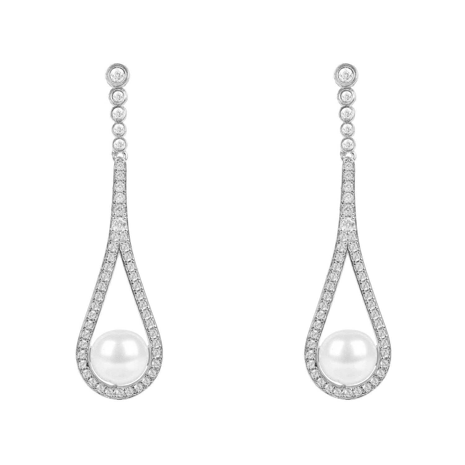 Cradled Pearl Drop Earrings Silver