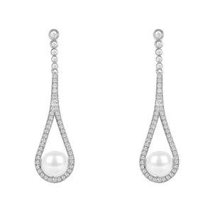 Cradled Pearl Drop Earrings Silver