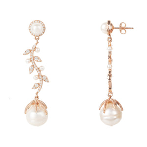 Baroque Pearl Trailing Flowers Earrings Rosegold