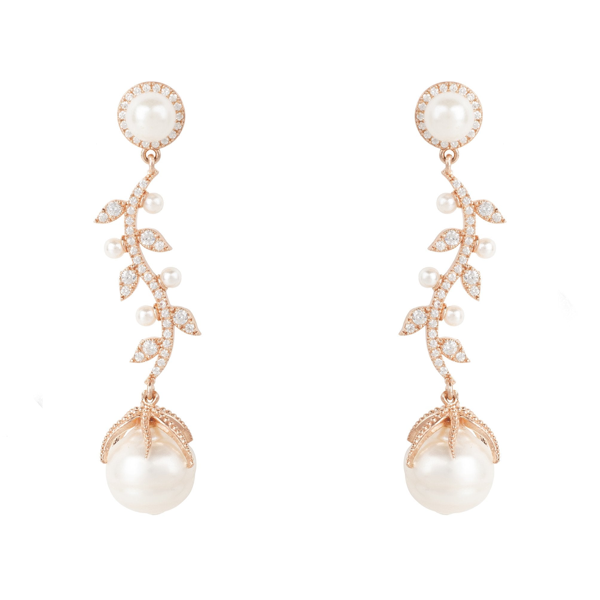 Baroque Pearl Trailing Flowers Earrings Rosegold