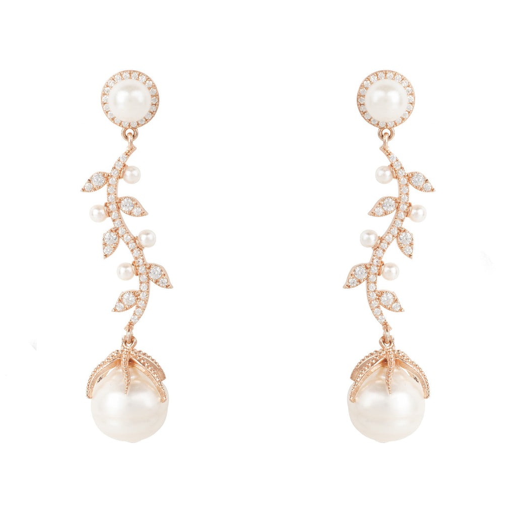 Baroque Pearl Trailing Flowers Earrings Rosegold