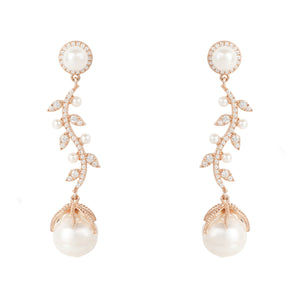 Baroque Pearl Trailing Flowers Earrings Rosegold