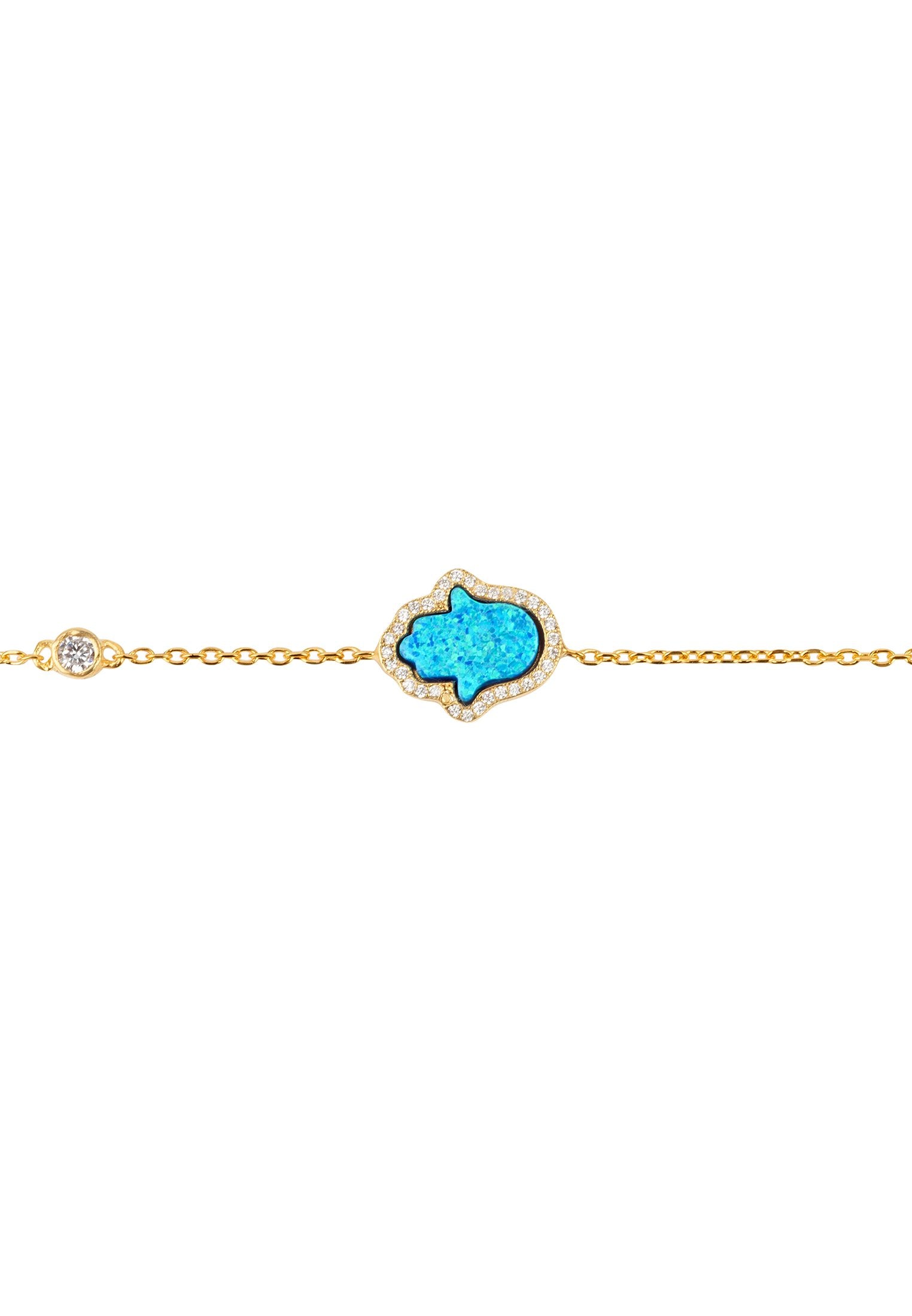 Hamsa Opalite Turquoise Blue Bracelet Gold