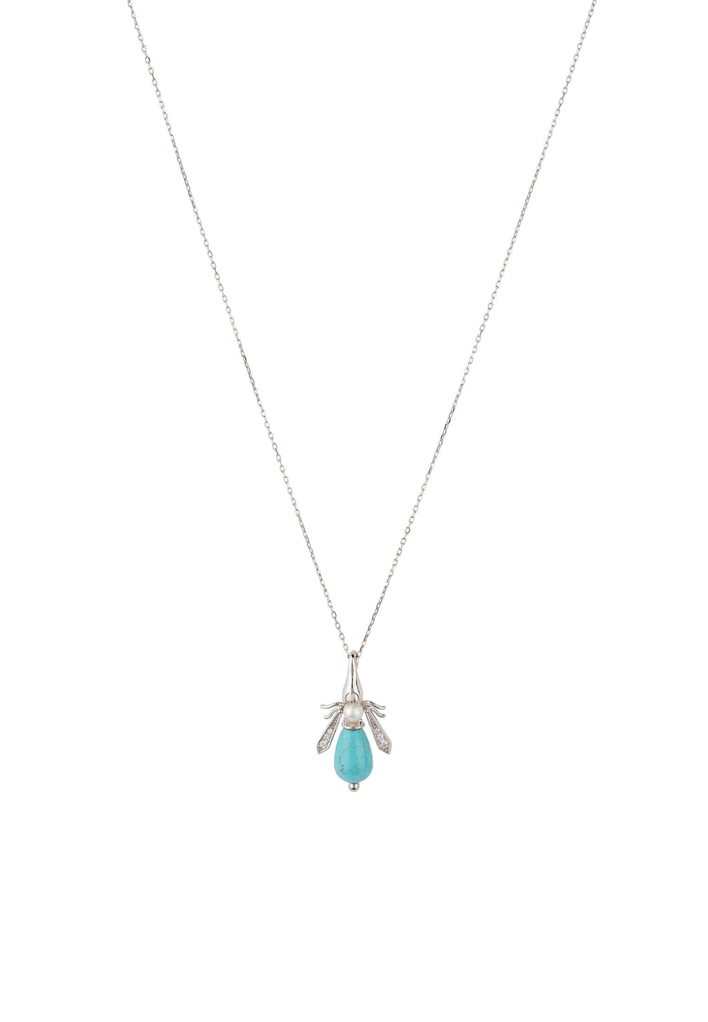 Turquoise & Pearl Honey Bee Necklace Silver