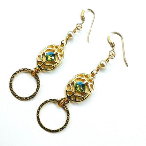 14 KT Gold Filled Green Crystal Open Circle Earrings