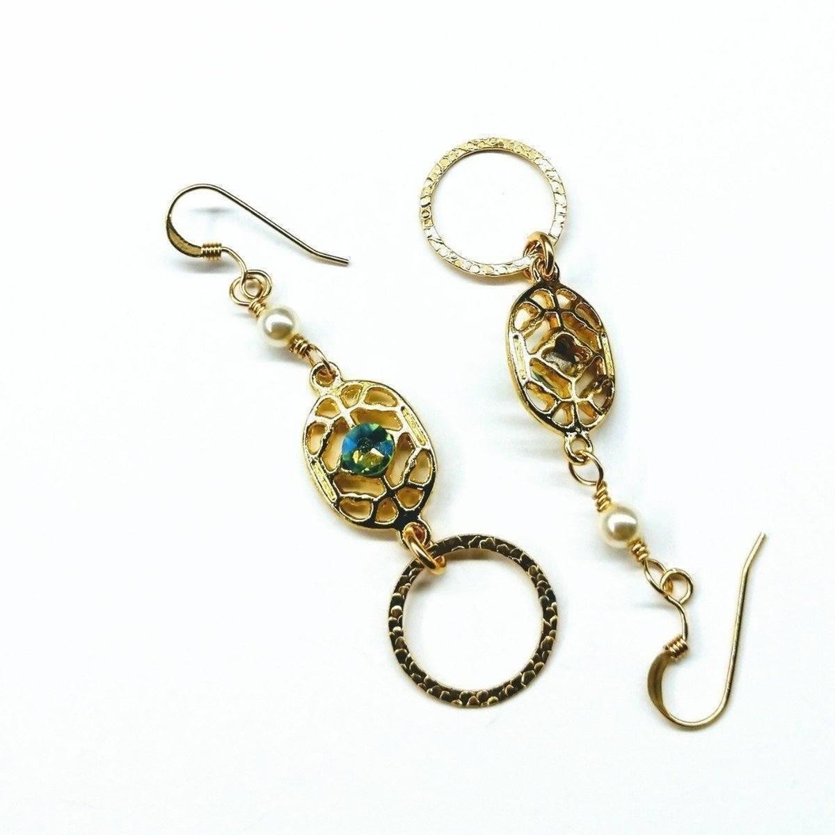 14 KT Gold Filled Green Crystal Open Circle Earrings