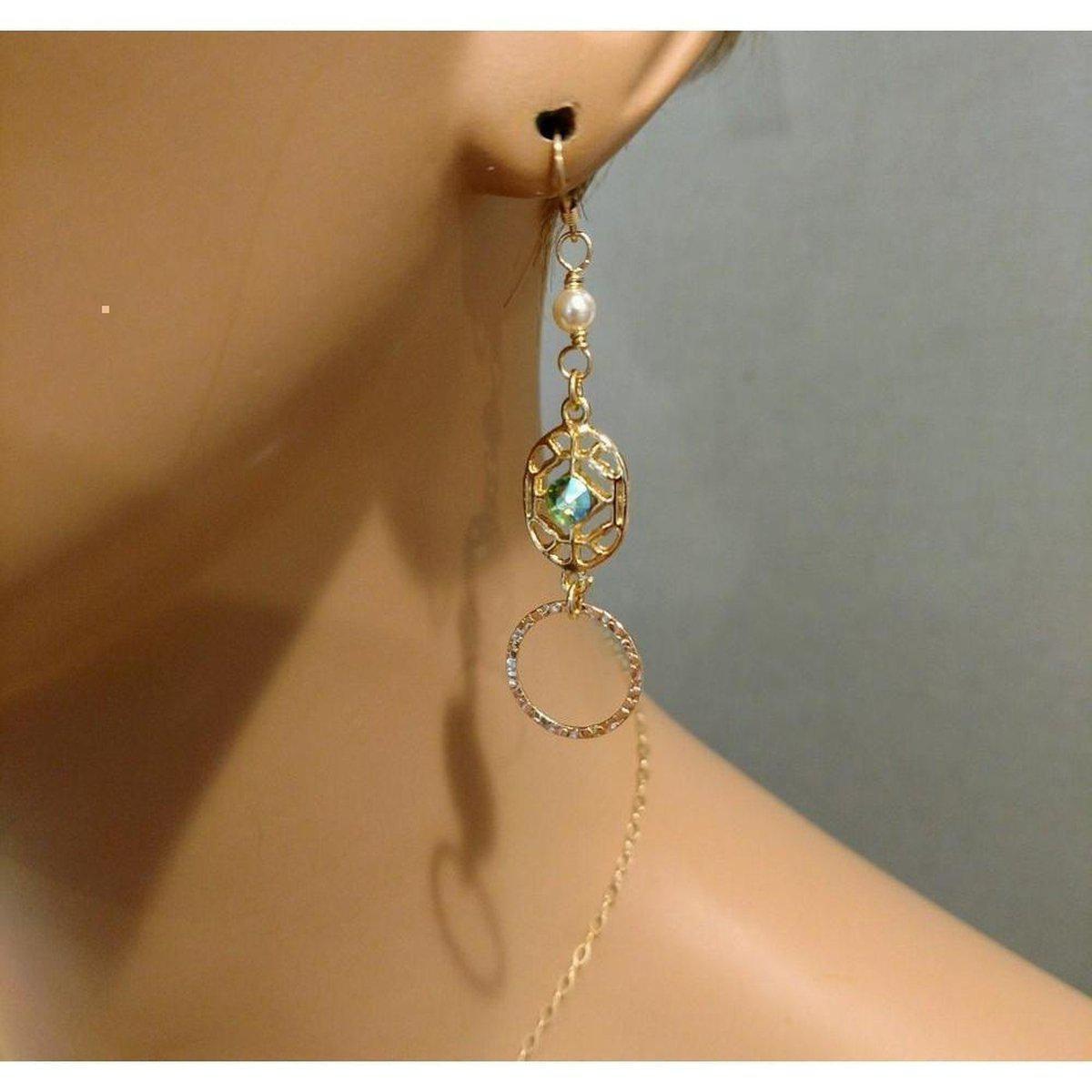 14 KT Gold Filled Green Crystal Open Circle Earrings