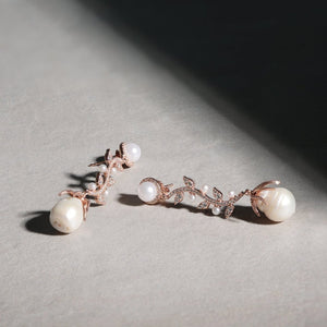 Baroque Pearl Trailing Flowers Earrings Silver