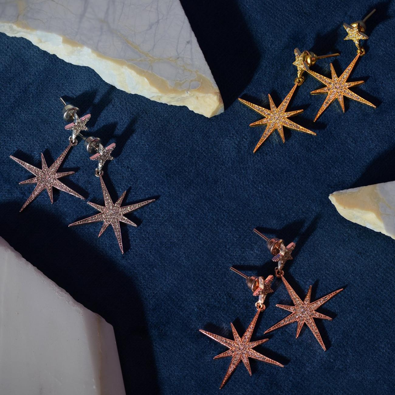 Petite Star burst Drop Earrings Gold