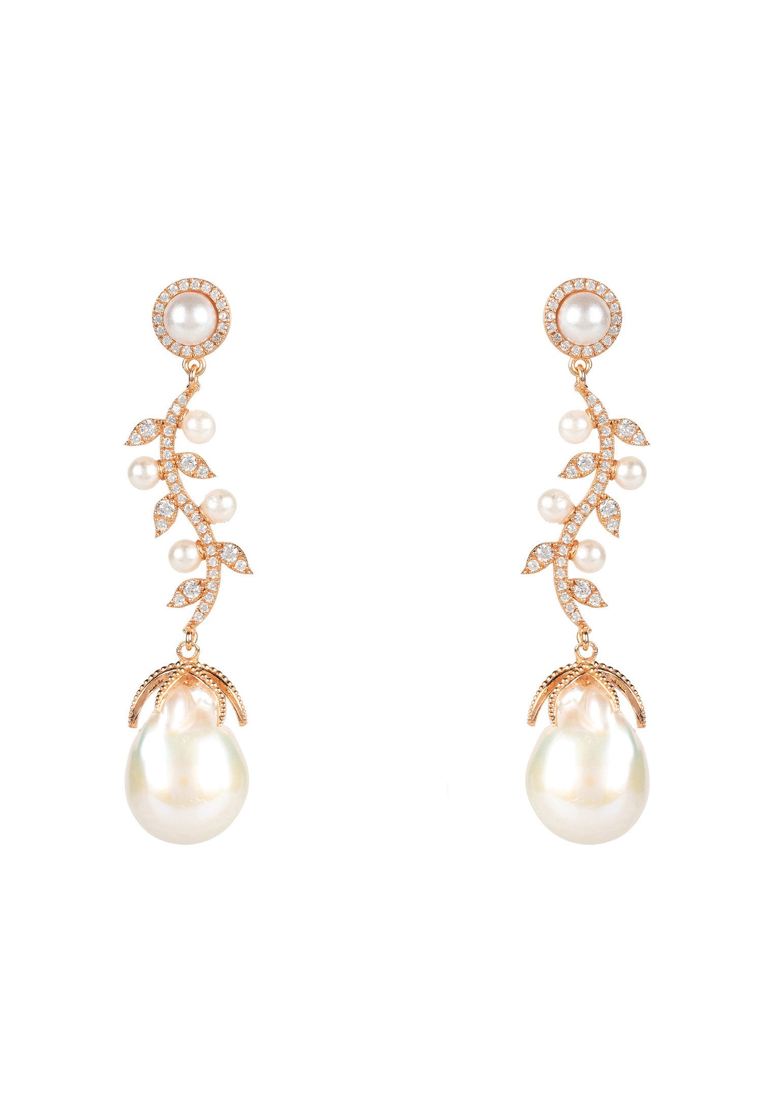 Baroque Pearl Trailing Flowers Earrings Rosegold