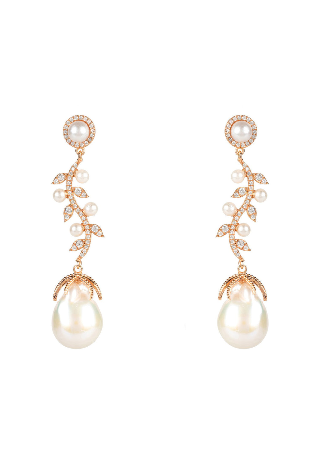 Baroque Pearl Trailing Flowers Earrings Rosegold