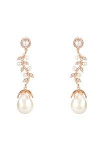 Baroque Pearl Trailing Flowers Earrings Rosegold