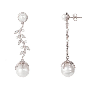 Baroque Pearl Trailing Flowers Earrings Silver