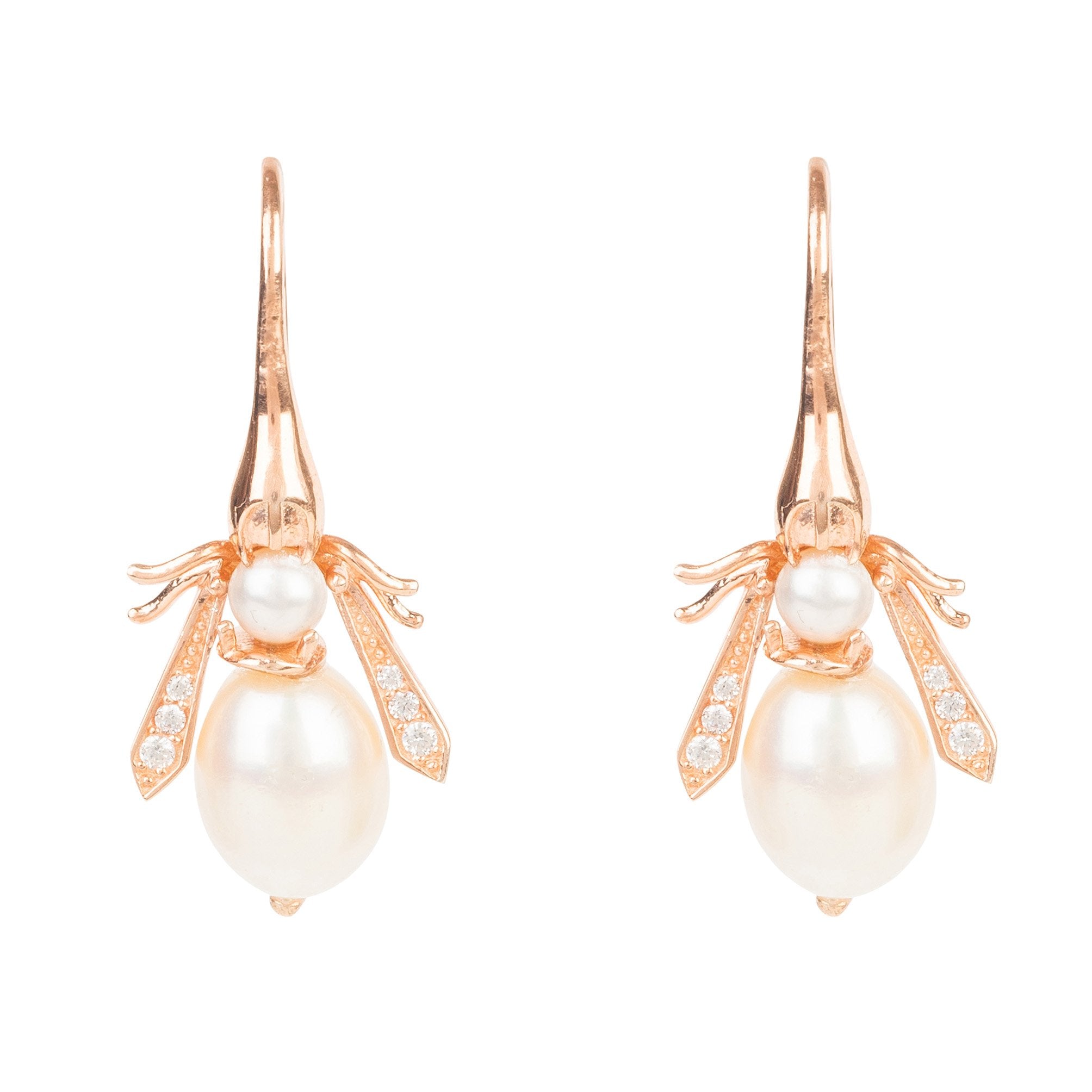 Pearl Honey Bee Earring Rosegold