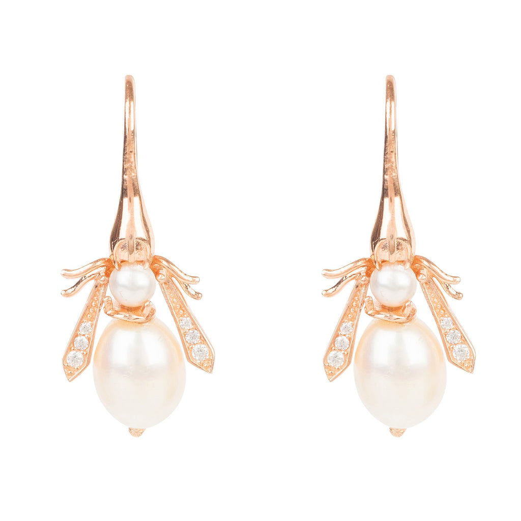 Pearl Honey Bee Earring Rosegold