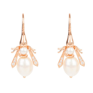 Pearl Honey Bee Earring Rosegold