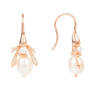 Pearl Honey Bee Earring Rosegold