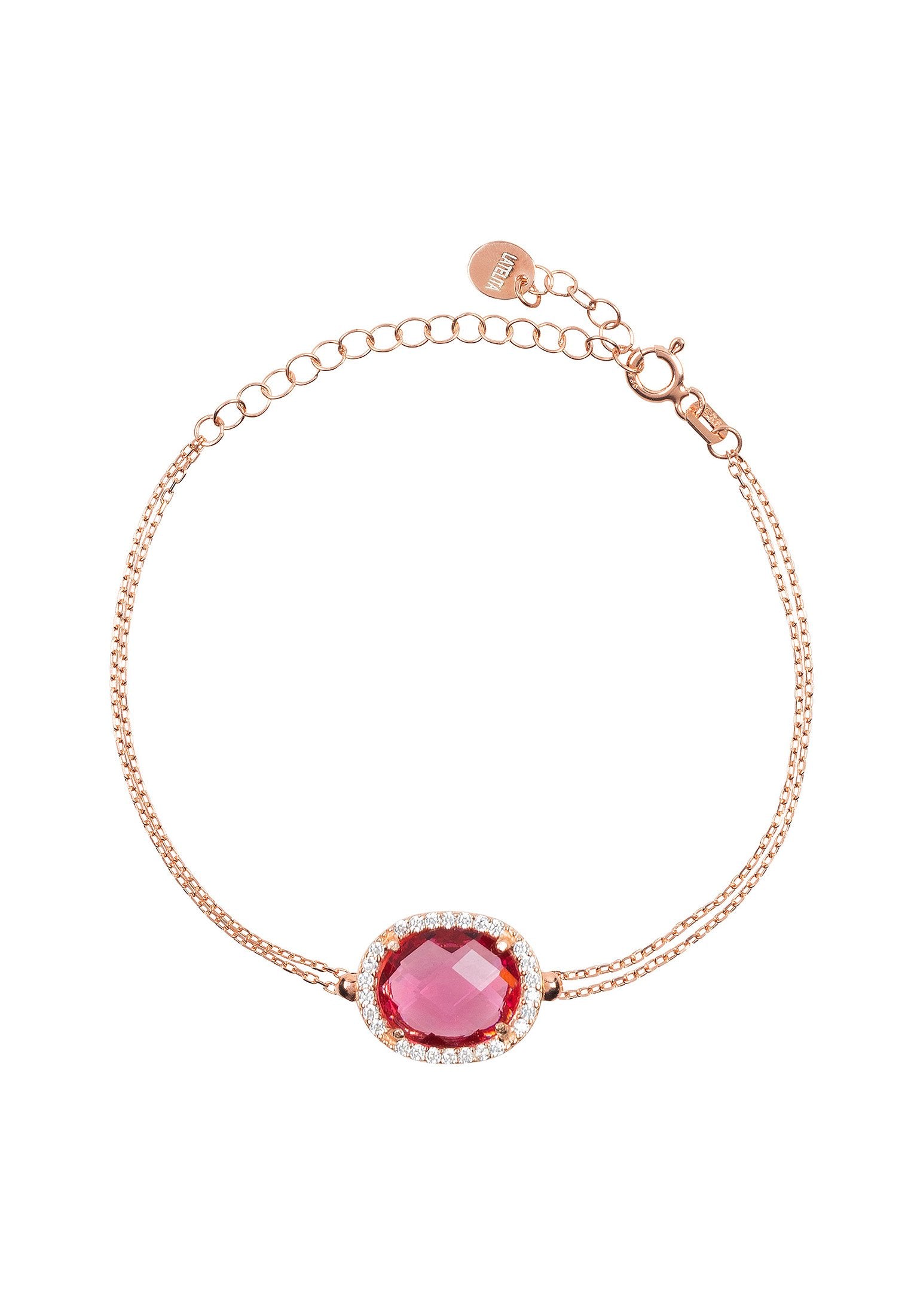 Beatrice Oval Gemstone Bracelet Rose Gold Pink Tourmaline