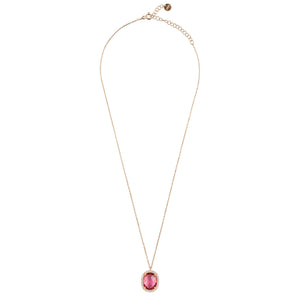 Beatrice Oval Gemstone Pendant Necklace Rose Gold Pink Tourmaline