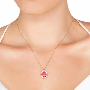 Beatrice Oval Gemstone Pendant Necklace Rose Gold Pink Tourmaline